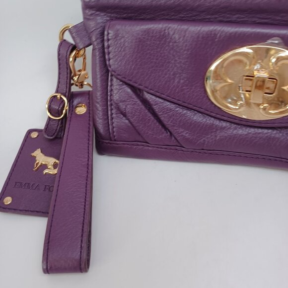Emma Fox Wristlet Wallet Purple Leather Gold Tone Classic Zip Around - Picture 5 of 12